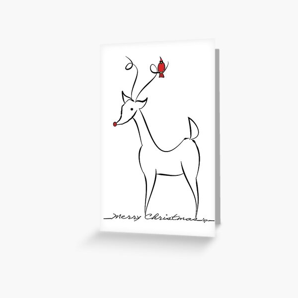 Reindeer with Cardinal Merry Christmas Art Greeting Card