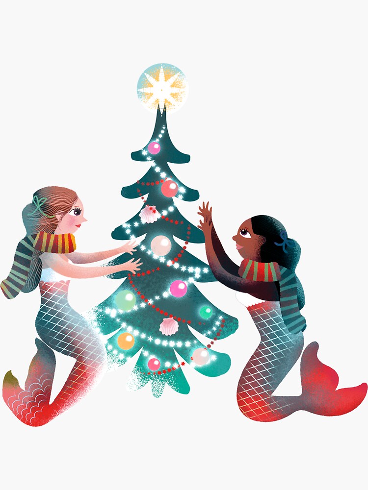Thumbnail 3 of 3, Sticker, Christmas mermaids designed and sold by ullamermaid.