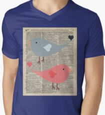 Cartoon Birds in love over encyclopedia page Men's V-Neck T-Shirt