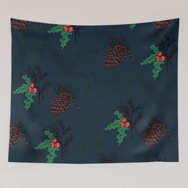 Item preview, Pine Cones And Branches - Dark Blue designed and sold by galleasstudio.