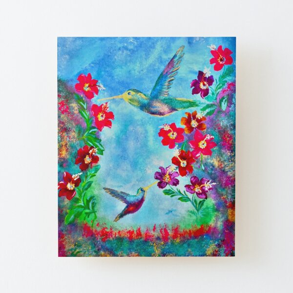 Paradise In Heaven Painting By Concetta Ellis Hummingbirds Wood Mounted Print