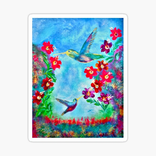Paradise In Heaven Painting By Concetta Ellis Hummingbirds Sticker