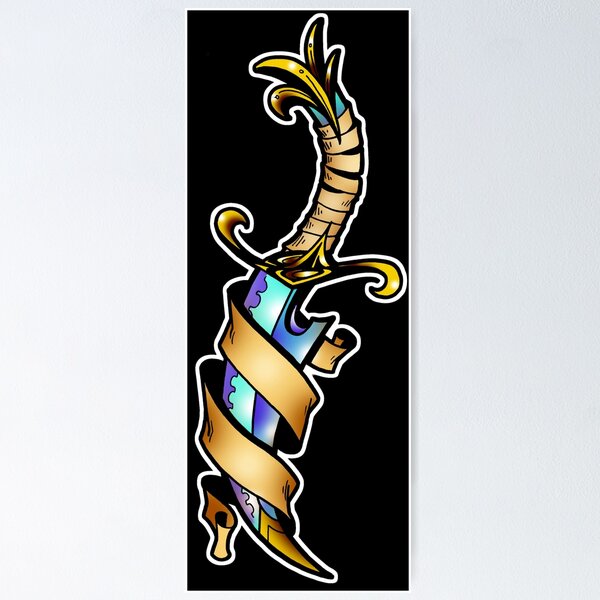 Item preview, Tattoo Inspired Curved Dagger With Banners Full Color designed and sold by Greg Donchatz.
