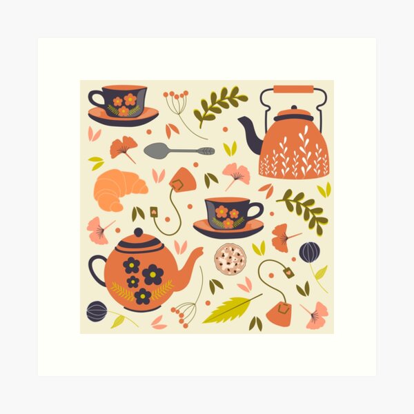 Item preview, Vintage Cozy Tea Kettle Pattern With Autumn Aesthetics designed and sold by Miss Tea Positive.