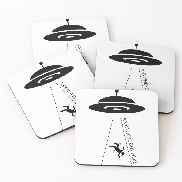 Item preview, Anywhere But Here, Black and White Cartoon Flying Saucer Abducting a Human, Unidentified Flying Object Alien Invasion designed and sold by Black11Flamingo.