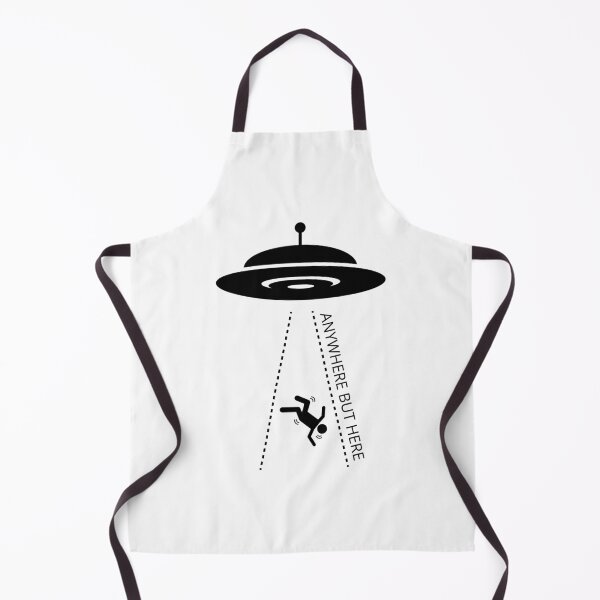 Item preview, Anywhere But Here, Black and White Cartoon Flying Saucer Abducting a Human, Unidentified Flying Object Alien Invasion designed and sold by Black11Flamingo.