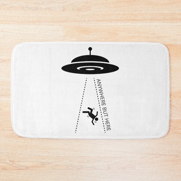 Item preview, Anywhere But Here, Black and White Cartoon Flying Saucer Abducting a Human, Unidentified Flying Object Alien Invasion designed and sold by Black11Flamingo.