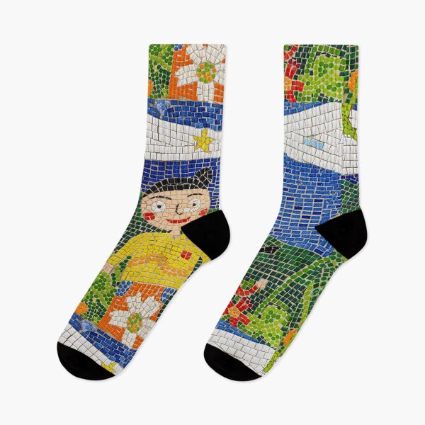 Item preview, Mosaic Wall Art Lighthouse Green Meadow Flowers Family Landscape Tiles Graphic designed and sold by WheresMyMojo.