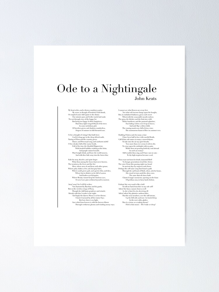 Ode To A Nightingale By John Keats Poster For Sale By Wisemagpie