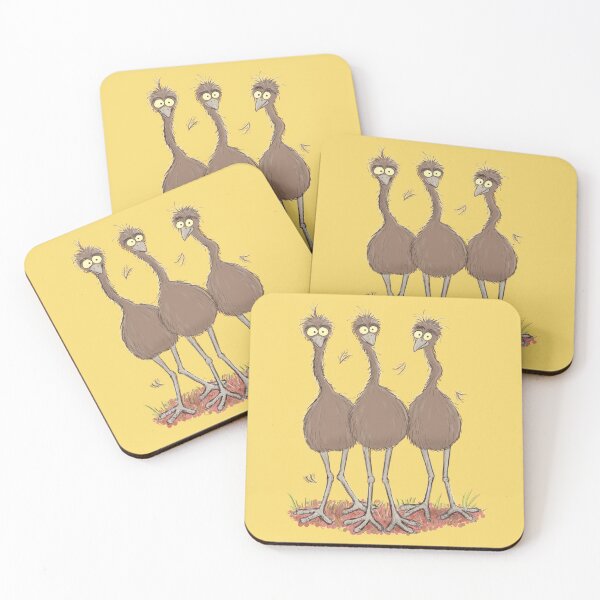 Item preview, Funny Australian emu trio cartoon illustration designed and sold by FrogFactory.