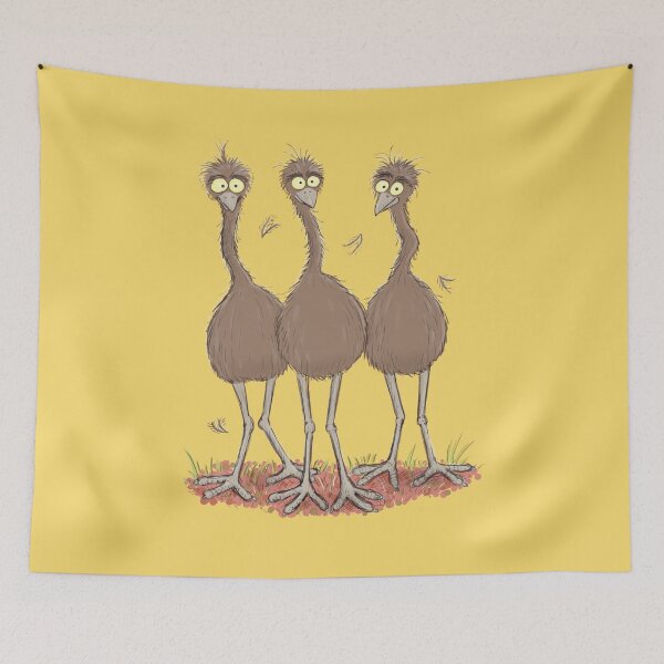 Item preview, Funny Australian emu trio cartoon illustration designed and sold by FrogFactory.