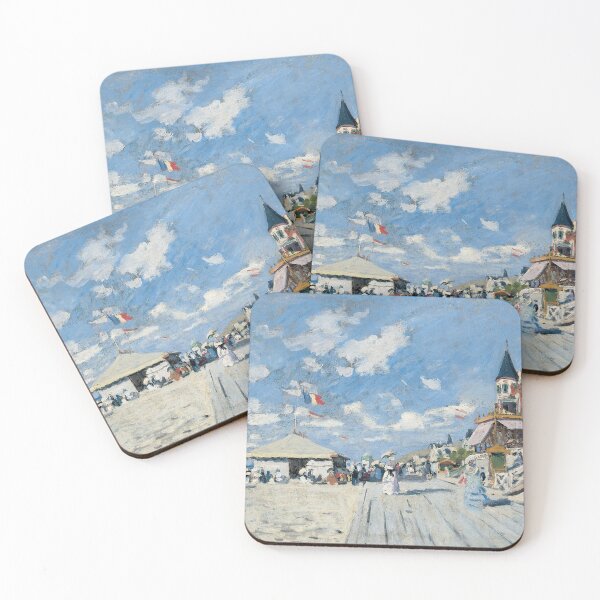 Claude Monet - The Boardwalk on the Beach at Trouville (Sur les planches de Trouville) 1870 Coasters (Set of 4)