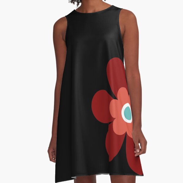 Item preview, Stand out from the crowd with this vibrant retro 70s simple flower power block colour groovy graphic, in burgundy red, orange and aqua blue on black designed and sold by Caroline Laursen.