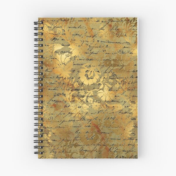 Item preview, Gold and light green damasks, flowers and handwriting ephemera design designed and sold by AnnieHochmann.