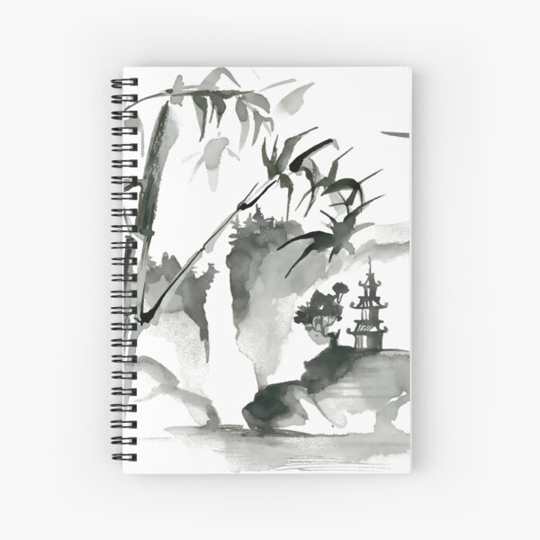 Cahier à spirale for Sale avec l'œuvre « Peinture sumi-e orientale