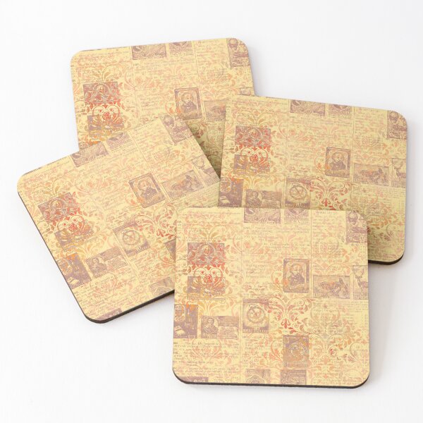 Item preview, Red damasks over yellow newspaper ephemera design designed and sold by AnnieHochmann.