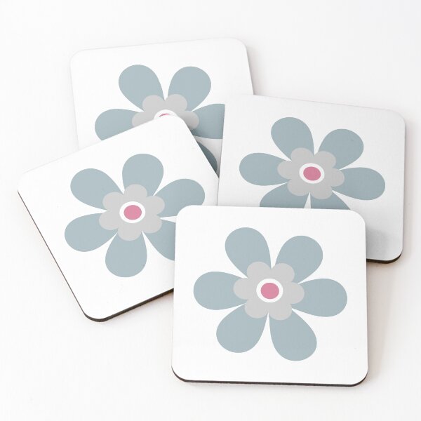 Item preview, Relax with this subdued retro 70s simple flower power block colour groovy graphic, in duck egg blue, soft grey and pink on white designed and sold by Caroline Laursen.