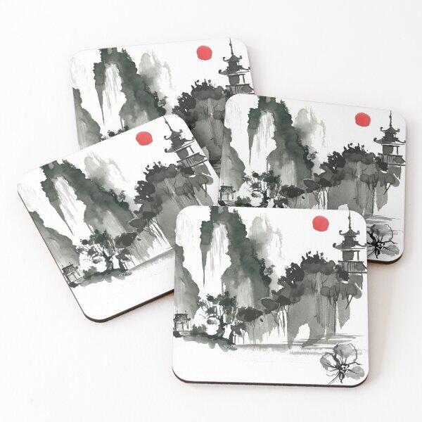 Item preview, Sumi-e Mountain Japanese Ink Painting designed and sold by Hatomomox.