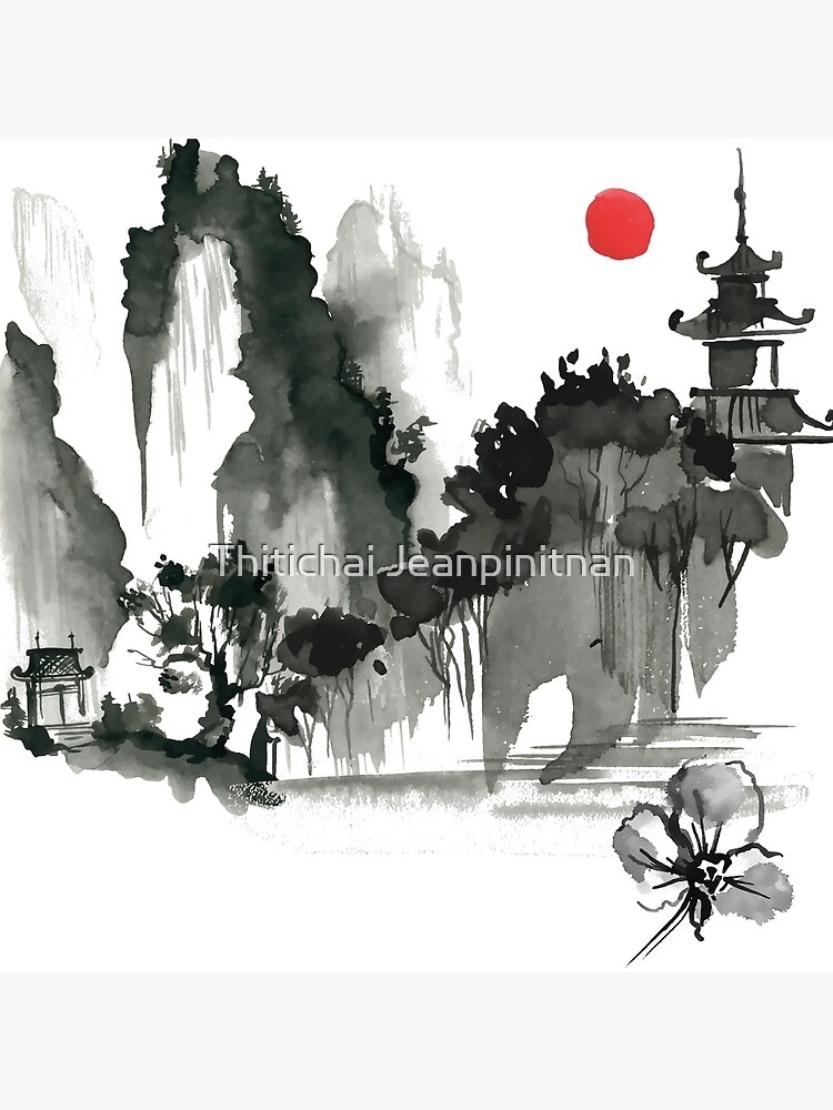 Tapis de Souris Japonais Peinture à l'encre Japon Fleurs de
