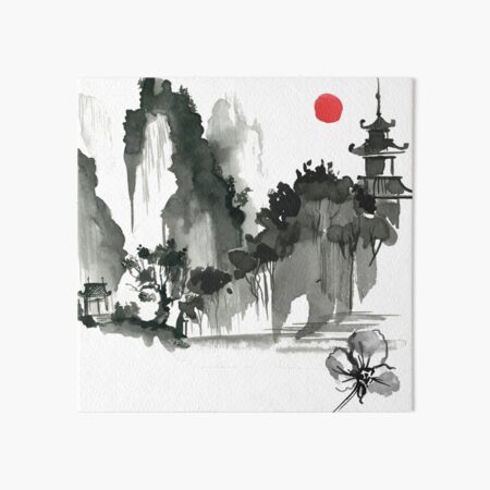 Sumi-e Mountain Japanese Ink Painting