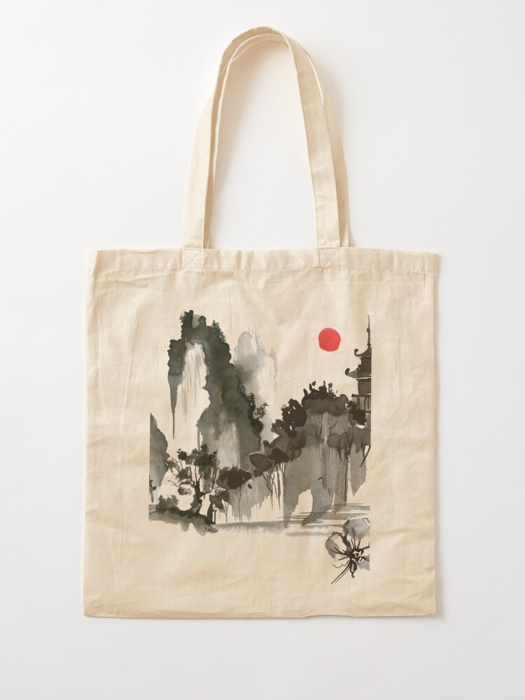 Sumi-e Mountain Japanese Ink Painting Tote Bag for Sale by Hato Momo