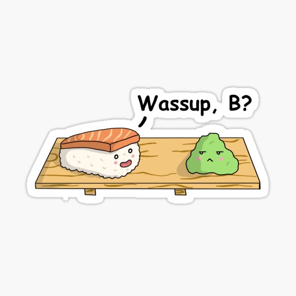 Kawaii Funny Salmon Nigiri And Wasabi Sticker For Sale By