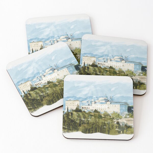 Item preview, Montecassino Abbey in the Italian Mountains Watercolour Painting designed and sold by Naumovski.