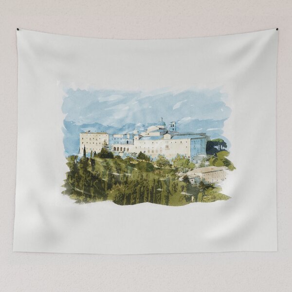 Item preview, Montecassino Abbey in the Italian Mountains Watercolour Painting designed and sold by Naumovski.