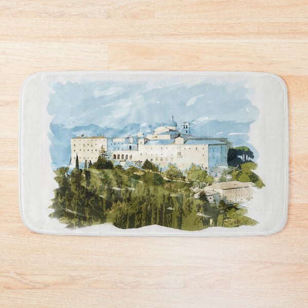 Item preview, Montecassino Abbey in the Italian Mountains Watercolour Painting designed and sold by Naumovski.