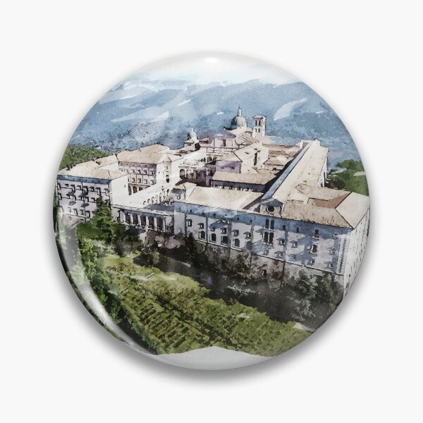 Item preview, Historic Montecassino Abbey / Mountains of Italy Near Rome / Watercolour Painting designed and sold by Naumovski.
