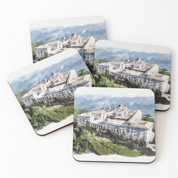 Item preview, Historic Montecassino Abbey / Mountains of Italy Near Rome / Watercolour Painting designed and sold by Naumovski.