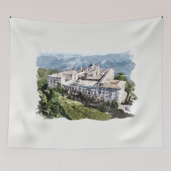 Item preview, Historic Montecassino Abbey / Mountains of Italy Near Rome / Watercolour Painting designed and sold by Naumovski.