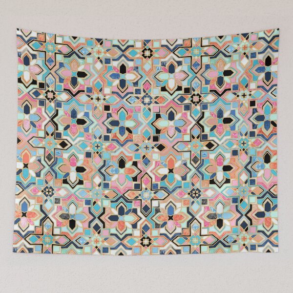 Item preview, Boho Tilework in Coral Pink and Blue designed and sold by micklyn.