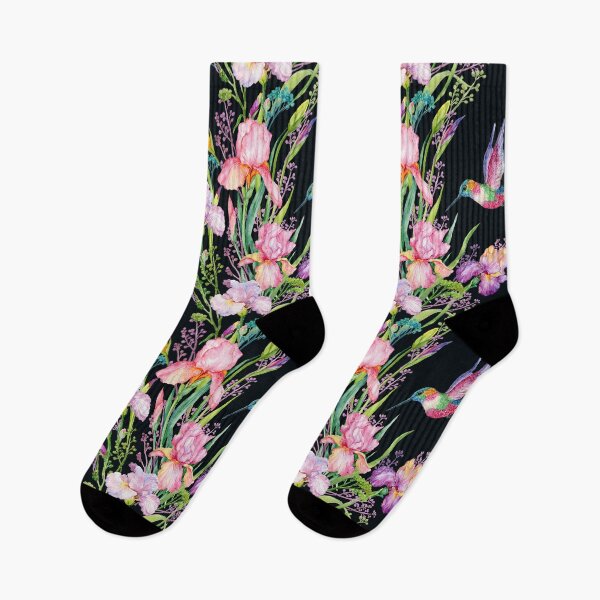 Item preview, iris flowers and hummingbirds .watercolor seamless pattern designed and sold by mitrushova.