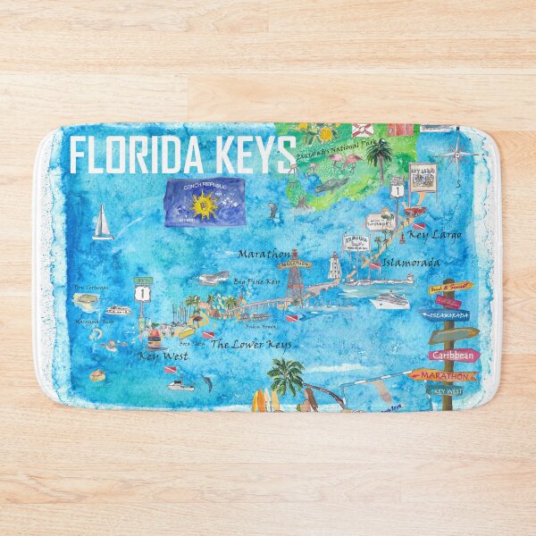 Item preview, Florida Keys Key West Marathon Key Largo Illustrated Travel Poster Favorite Map 2nd Signpost Edition designed and sold by artshop77.