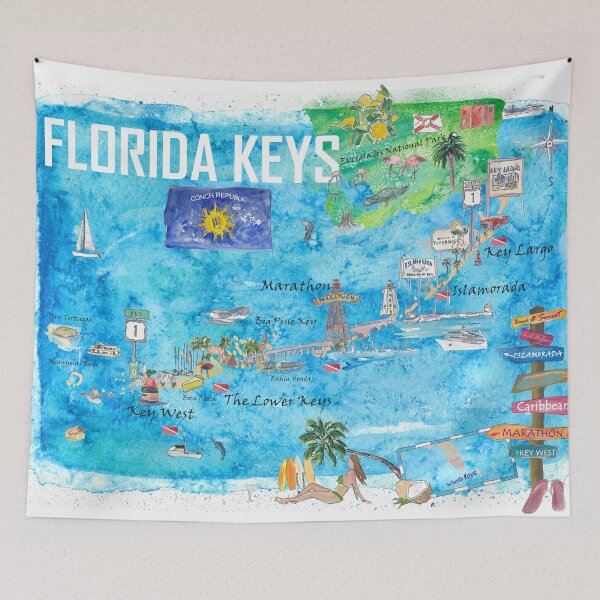 Item preview, Florida Keys Key West Marathon Key Largo Illustrated Travel Poster Favorite Map 2nd Signpost Edition designed and sold by artshop77.