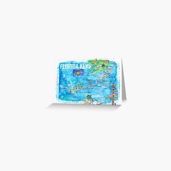 Item preview, Florida Keys Key West Marathon Key Largo Illustrated Travel Poster Favorite Map 2nd Signpost Edition designed and sold by artshop77.