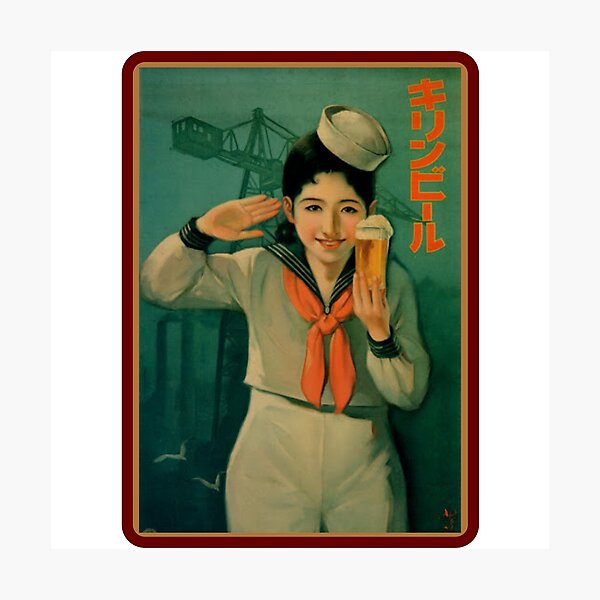 Item preview, Anuncio de cerveza japonesa vintage - Sailor Girl designed and sold by UN-labelledGirl.