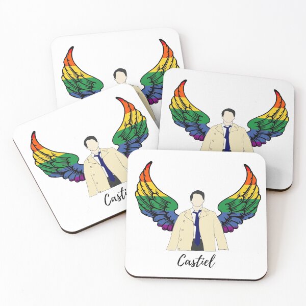 Item preview, Castiel drawing with rainbow wings and name designed and sold by LannisterOnMars.