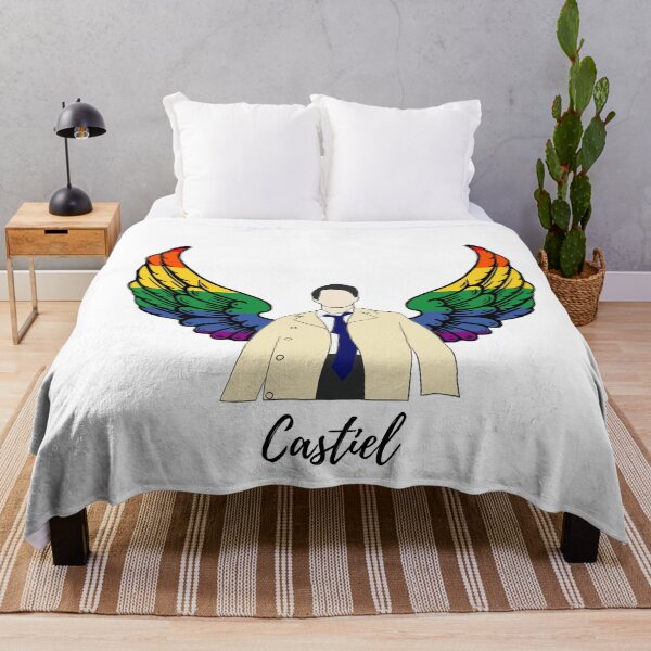 Item preview, Castiel drawing with rainbow wings and name designed and sold by LannisterOnMars.