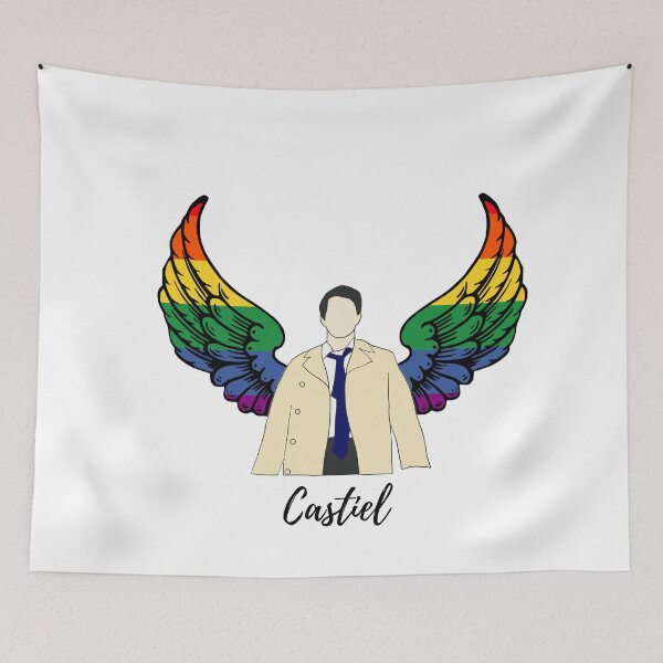 Item preview, Castiel drawing with rainbow wings and name designed and sold by LannisterOnMars.