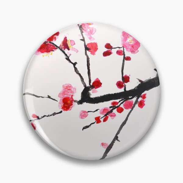 Item preview, hand painted red plum flower in pink background  designed and sold by ColorandColor.