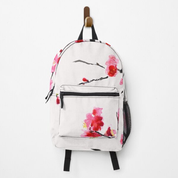 Item preview, hand painted red plum flower in pink background  designed and sold by ColorandColor.