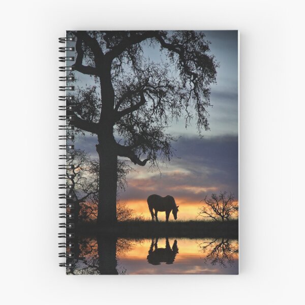 Item preview, The End of the Day Horse Oak Tree and Sunset with Reflection in Pond designed and sold by Stephanie Laird.