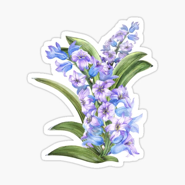 Vista previa del artículo con la obra «Regalos de acuarela con hojas y flores de jacinto morado y azul», diseñado y vendido por MiscelChr.