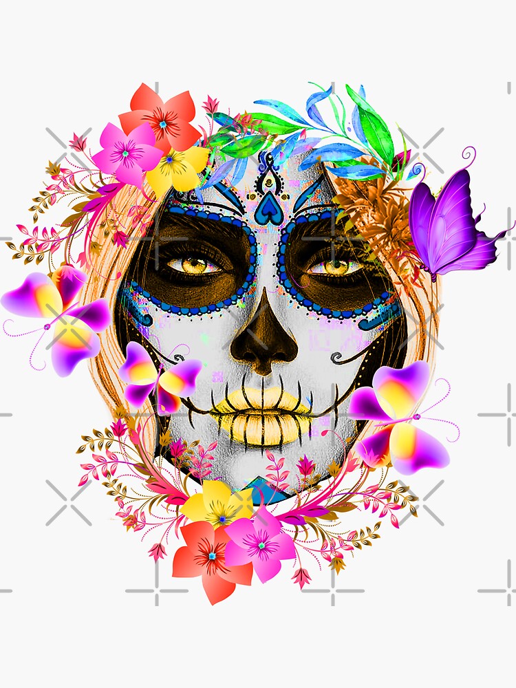 Catrina Mexican Sugar Skull Lady Sticker For Sale By SilvinaNoemi   Bg,f8f8f8 Flat,750x,075,f Pad,750x1000,f8f8f8 