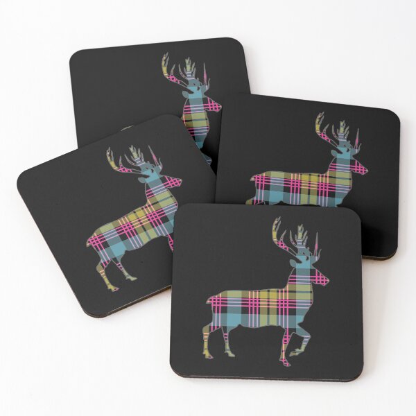 Item preview, Pink, Blue and Yellow Tartan Scottish Stag Silhouette   designed and sold by MacPean.