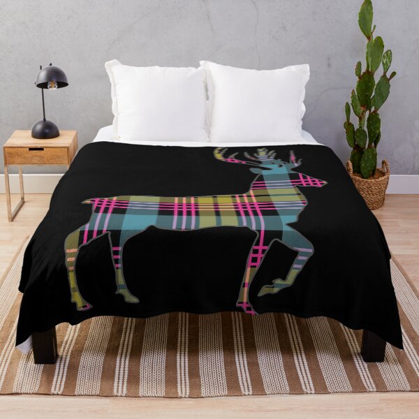 Item preview, Pink, Blue and Yellow Tartan Scottish Stag Silhouette designed and sold by MacPean.