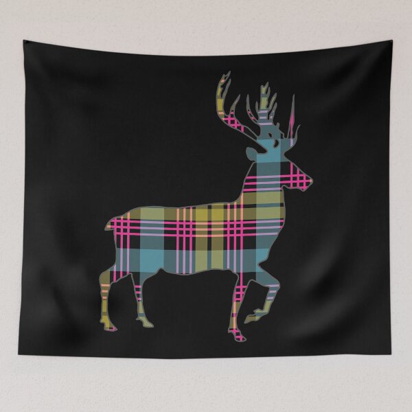 Item preview, Pink, Blue and Yellow Tartan Scottish Stag Silhouette   designed and sold by MacPean.