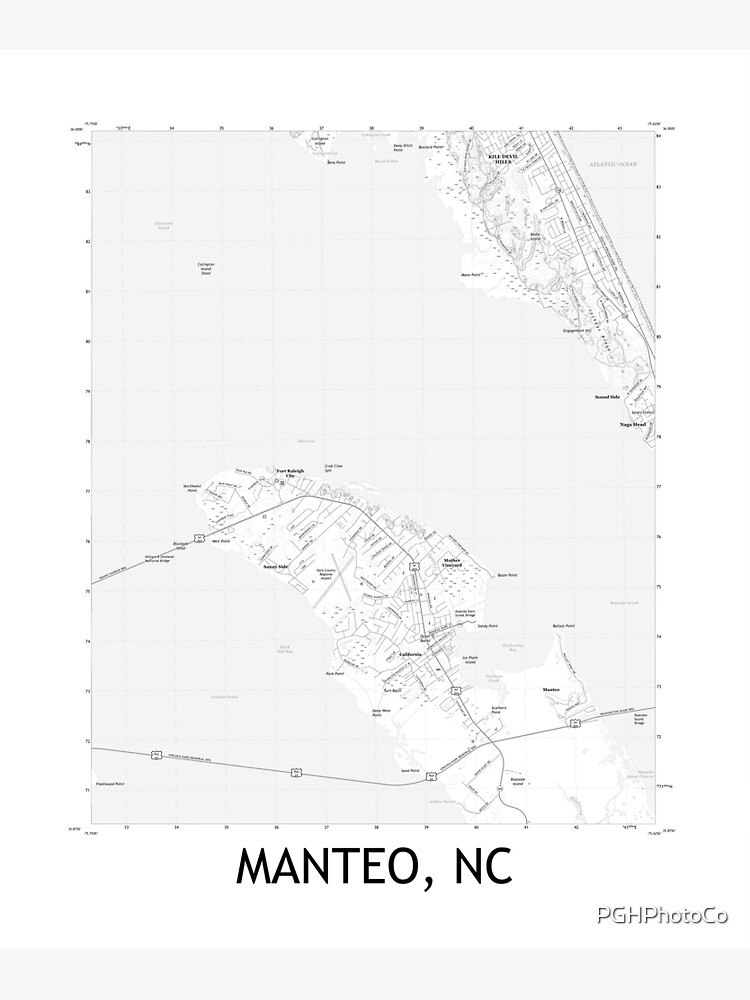 "Manteo, NC Topographical Map Black & White" Sticker for Sale by